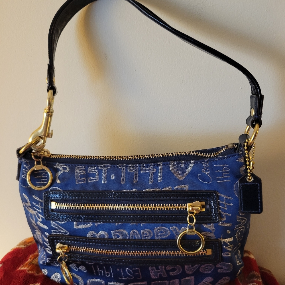 Coach Poppy Rare Limited Edition Mini Shoulder Handbag. Blue- Gold